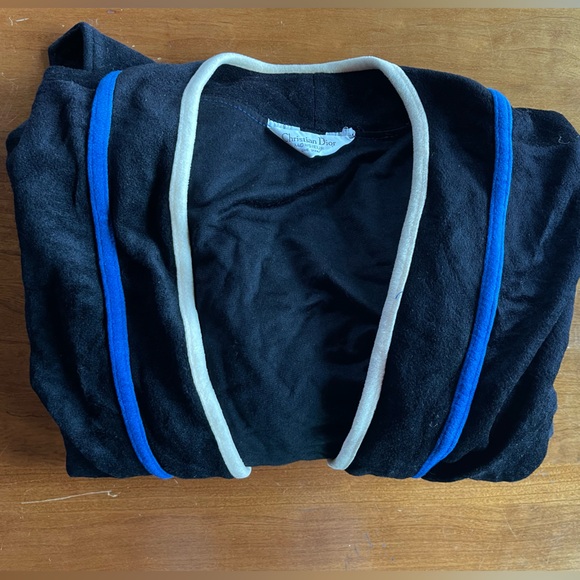 Dior Other - Vintage Christian Dior velour robe in black with blue trim.